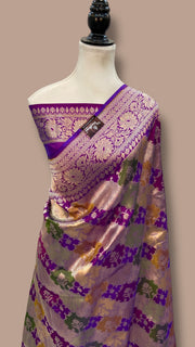 Multicolor Pure Katan Silk Banarasi Handloom Saree - All over Jaal Work With Rangkart - The Handlooms