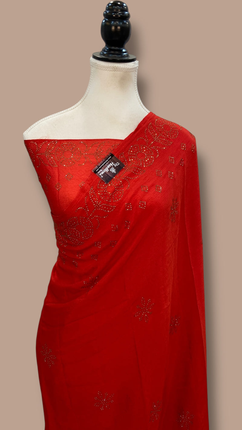 Pure Georgette Handloom Banarasi Saree with Siroski Stone Work - The Handlooms