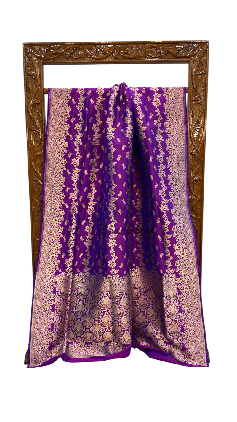 Pure Katan Silk Banarasi Handloom Saree - All over Jaal work With Meenakari - The Handlooms