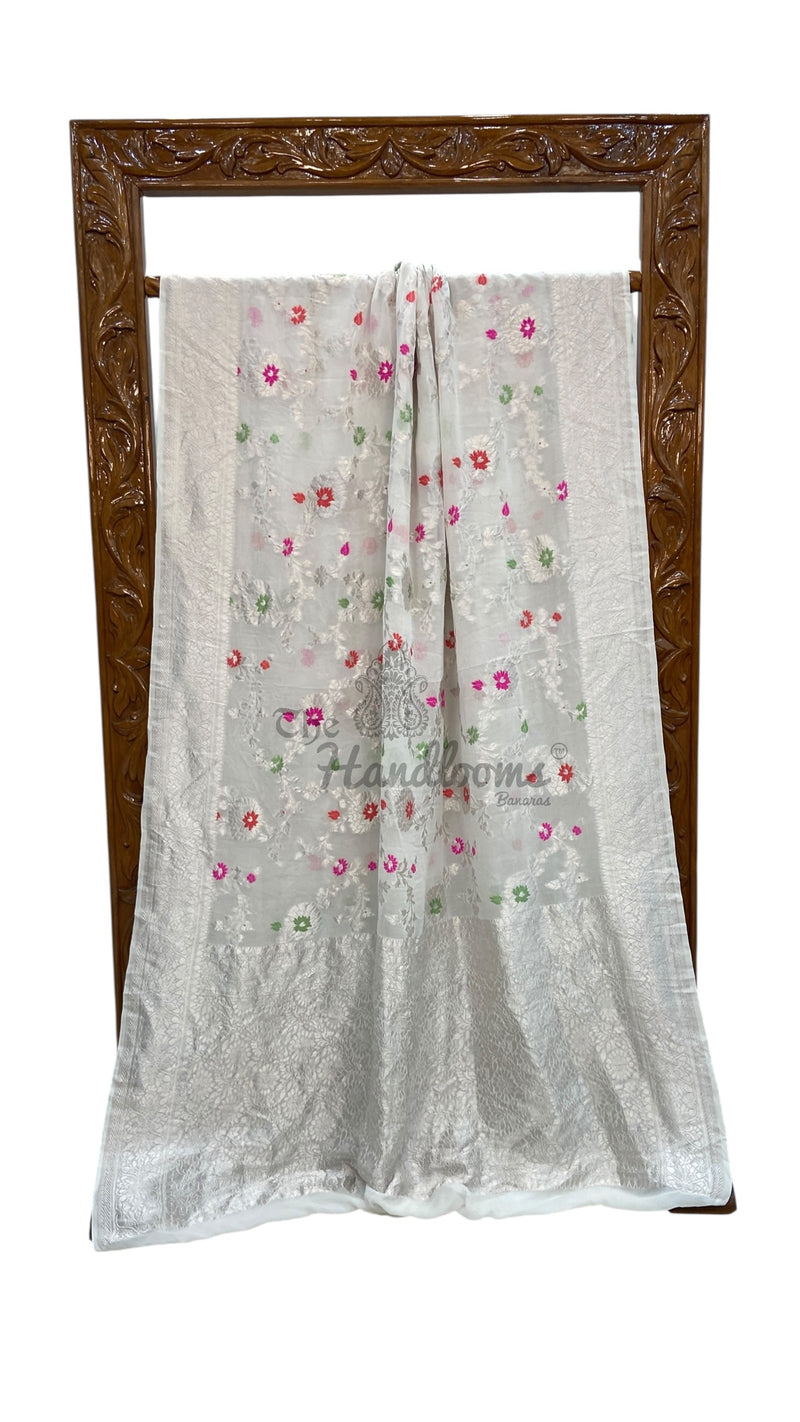 Khaddi Georgette Handloom Banarasi Saree - All Over Jaal Work With Meenakari - The Handlooms