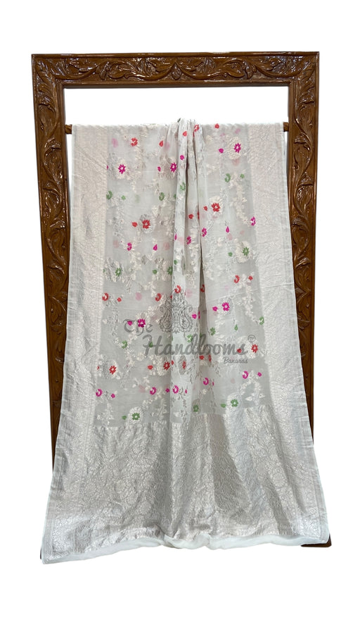 Khaddi Georgette Handloom Banarasi Saree - All Over Jaal Work With Meenakari - The Handlooms