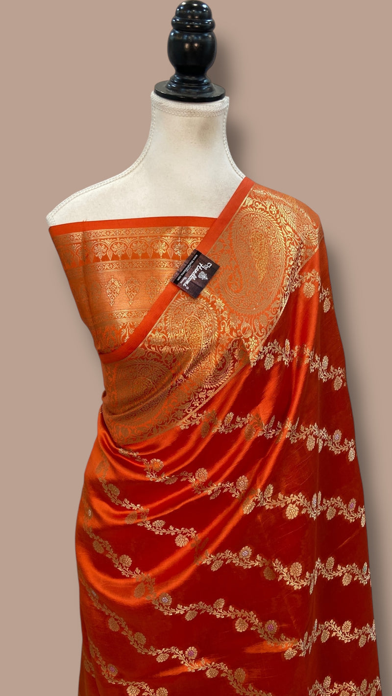 Pure Mango Silk Banarasi Handlokom Saree - The Handlooms