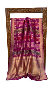 Multicolor Pure Katan Silk Banarasi Handloom Saree - All over Jaal Work With Rangkart - The Handlooms