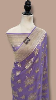 Khaddi Georgette Handloom Banarasi Saree - All Over Sona Roopa Jaal Work - The Handlooms