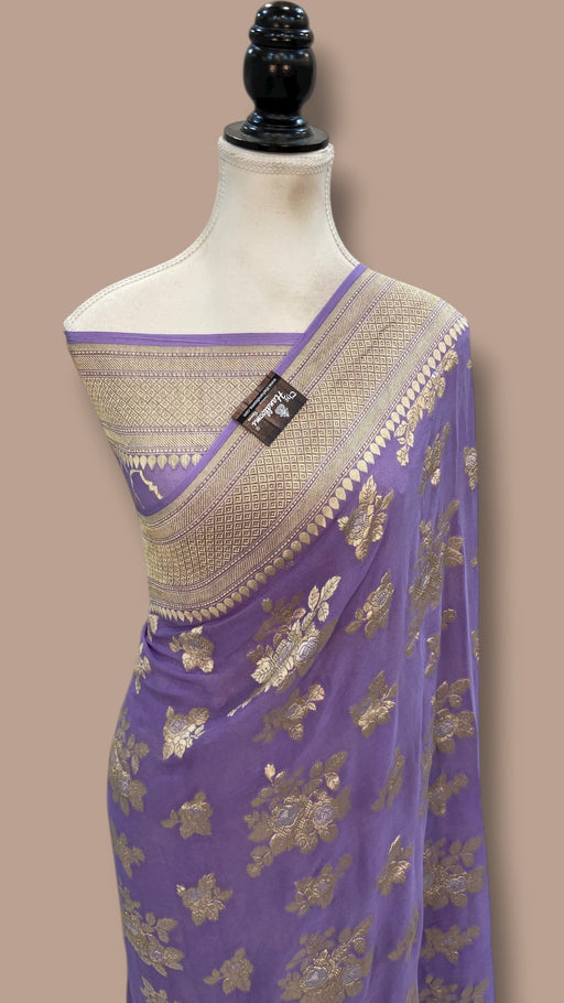 Khaddi Georgette Handloom Banarasi Saree - All Over Sona Roopa Jaal Work - The Handlooms