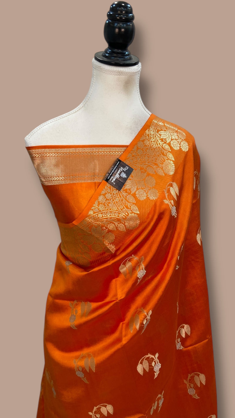 Pure Mango Silk Banarasi Handlokom Saree - The Handlooms