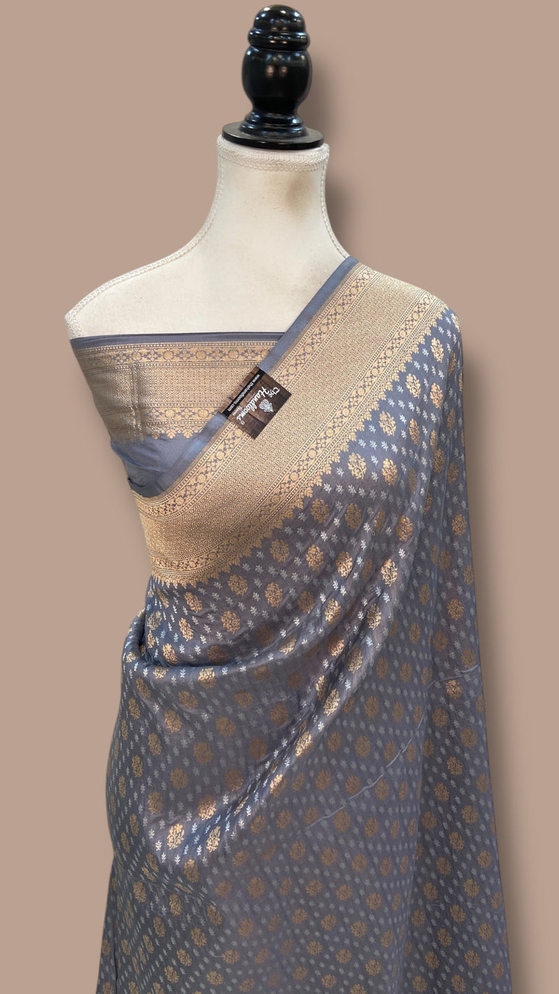 Pure Katan Silk Banarasi Handloom Saree - All Over Sona Roopa Jaal Work - The Handlooms