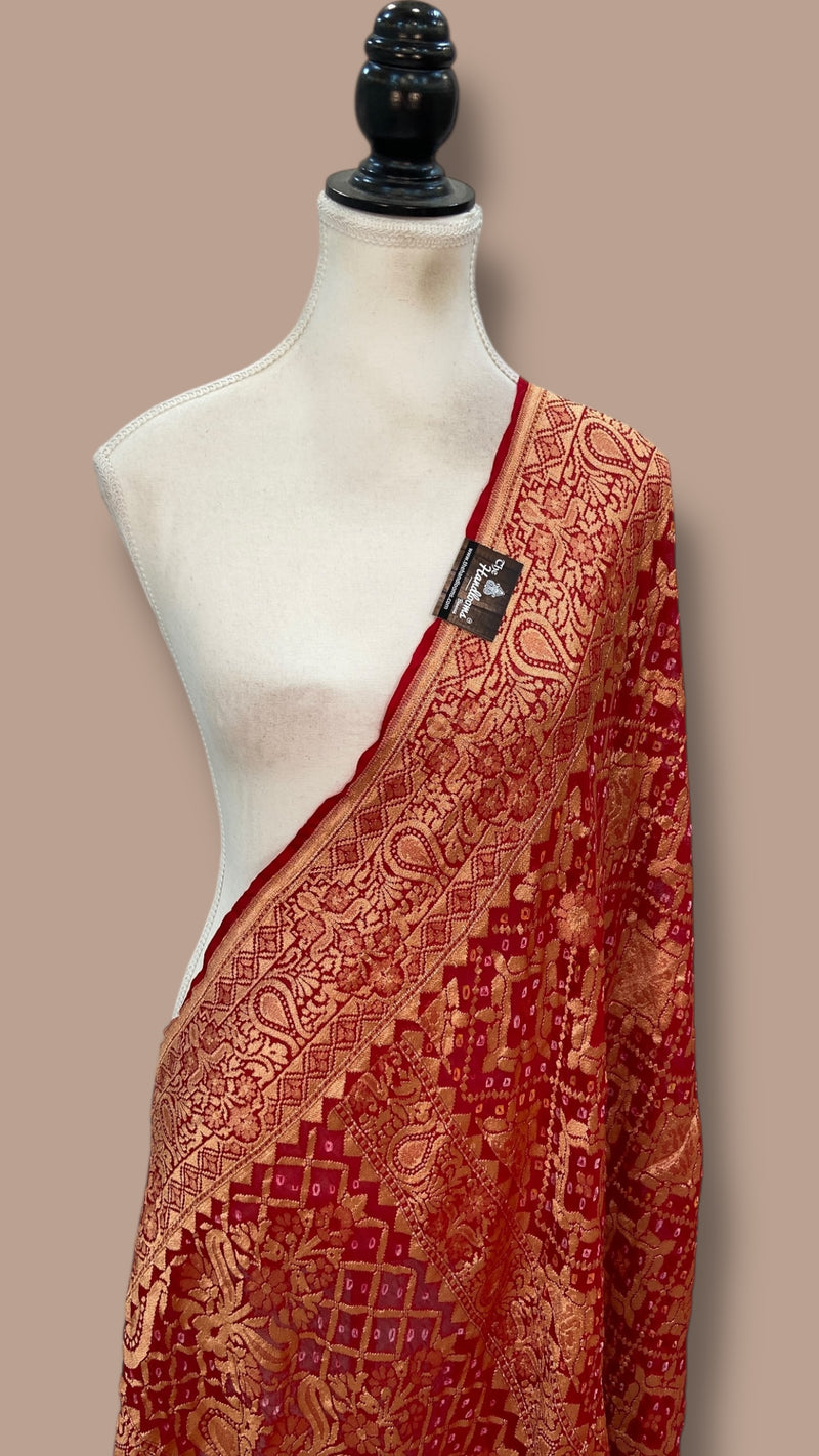 Pure Georgette Banarasi Bandhej Handloom Dupatta - The Handlooms