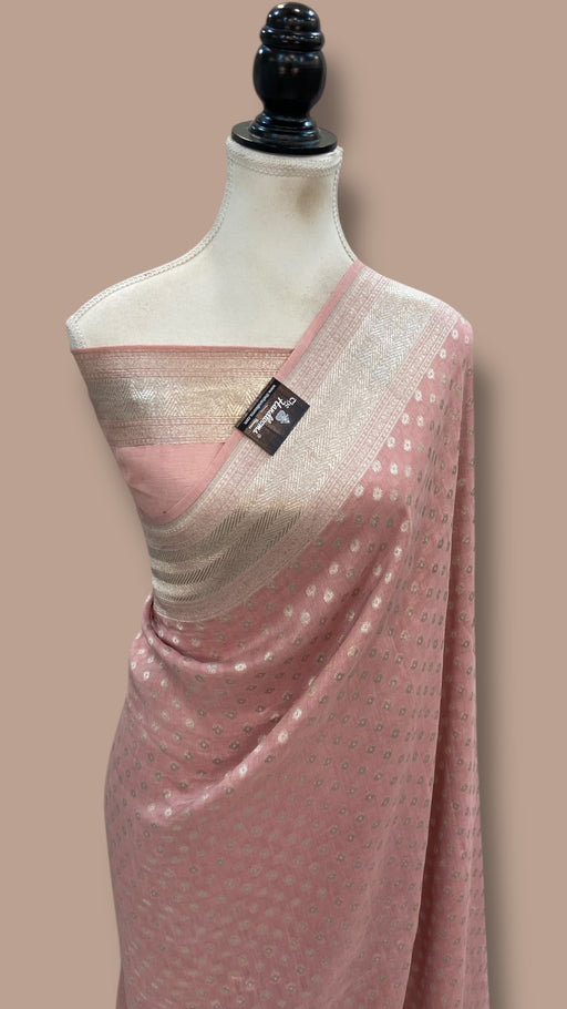 Pure Georgette Linen Banarasi Handloom Saree - The Handlooms