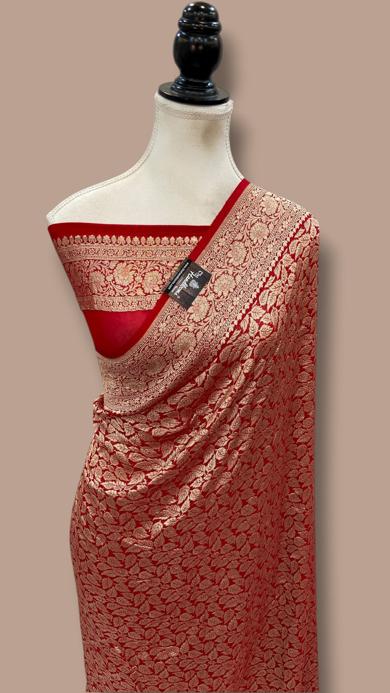 Khaddi Georgette Handloom Banarasi Saree - Tanchui Brocade - The Handlooms