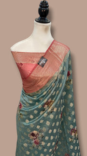 Pure Chiniya Silk Handloom Banarasi Saree Digital Print - The Handlooms