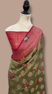Pure Chiniya Silk Handloom Banarasi Saree Digital Print - The Handlooms