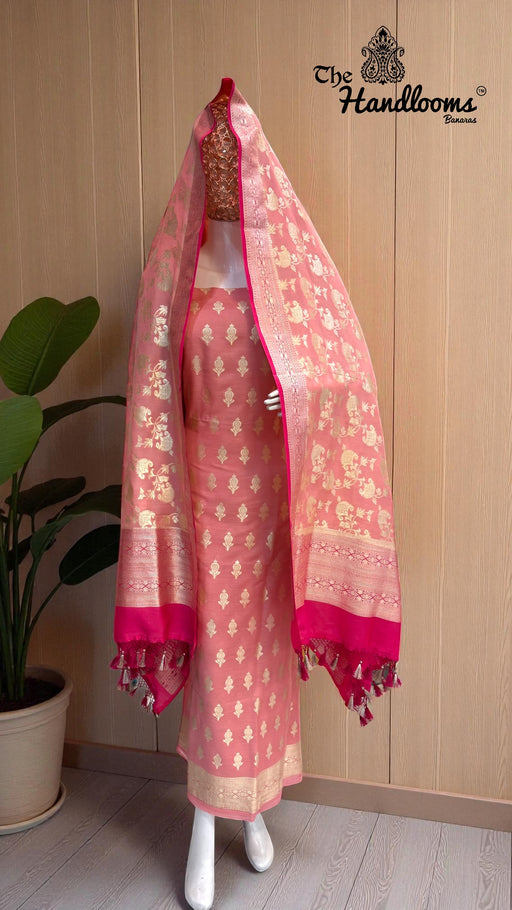 Pure Moonga Georgette Banarasi Dress material - The Handlooms