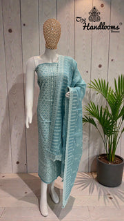 Pure Tussar Chikankari Handloom Banarasi Dress Material - The Handlooms