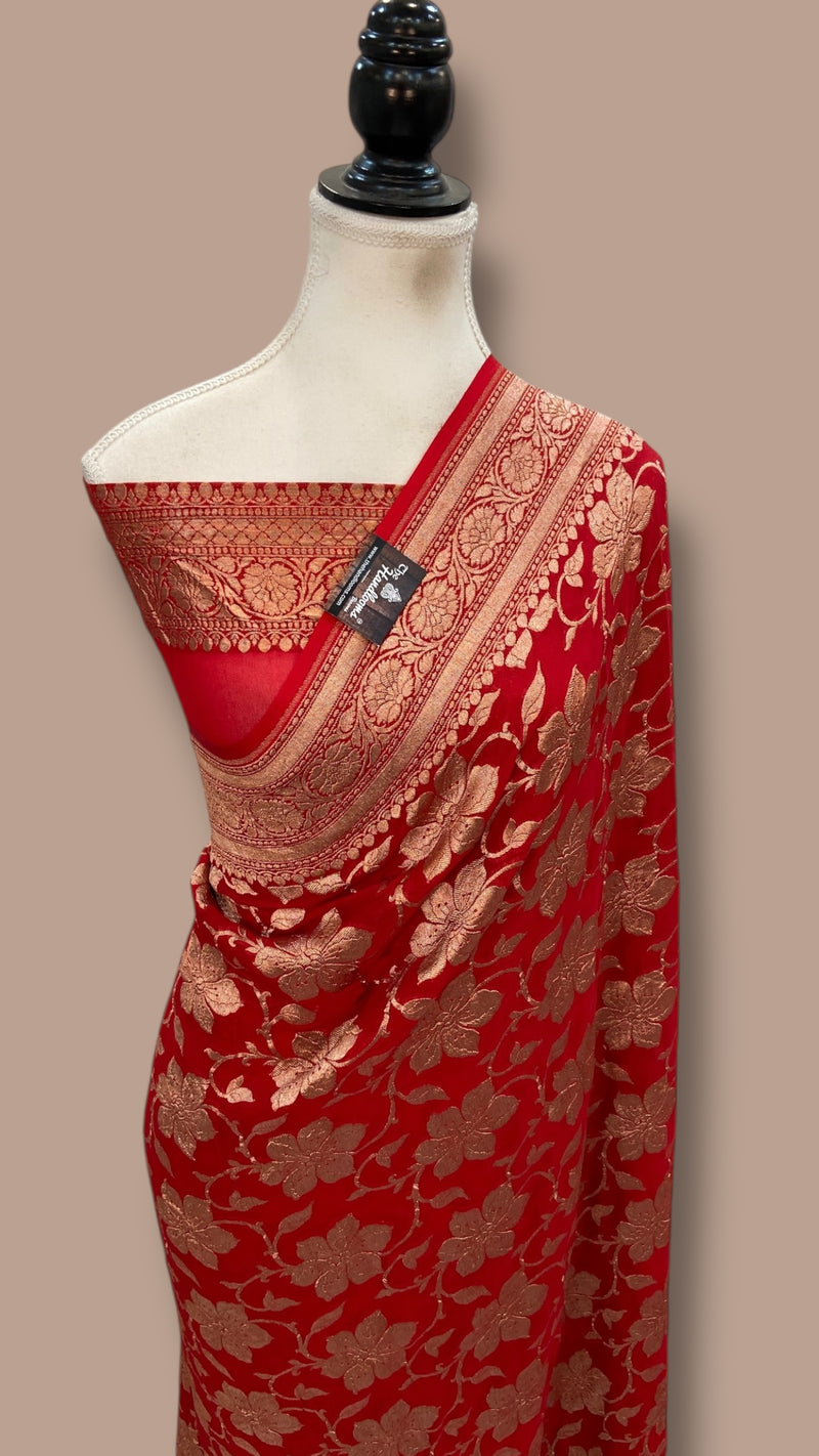 Pure Khaddi Georgette Handloom Banarasi Saree - Copper Zari