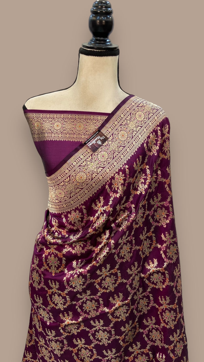 Pure Katan Silk Banarasi Handloom Saree - All over Jaal work - With Meenakari - The Handlooms