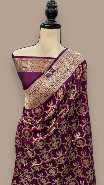 Pure Katan Silk Banarasi Handloom Saree - All over Jaal work - With Meenakari