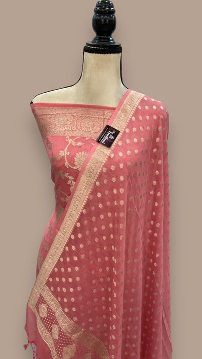 Pink Pure Khaddi Georgette Banarasi Dress material