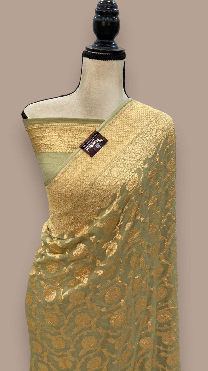 Khaddi Georgette Banarasi Saree - Gold zari - The Handlooms