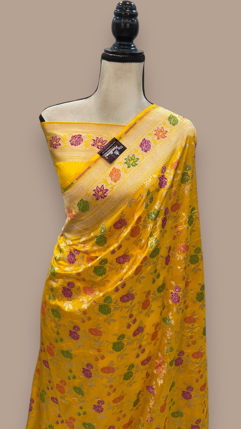 Pure Katan Silk Banarasi Handloom Saree - All over Jaal work - With Meenakari - The Handlooms