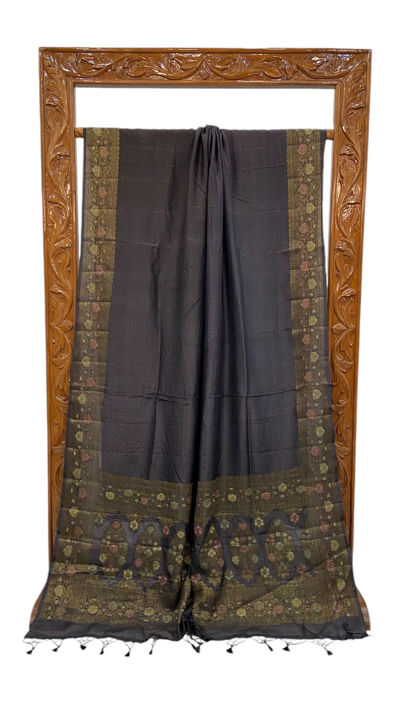 Black Pure Butter Crepe Banarasi Saree - The Handlooms