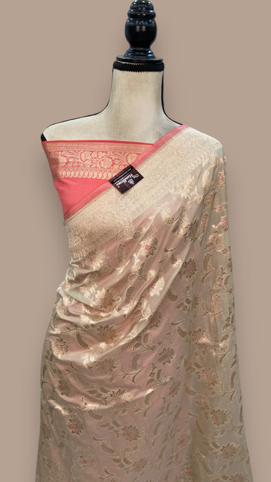 Pure Katan Silk Banarasi Handloom Saree - All over Jaal work with Meenakari