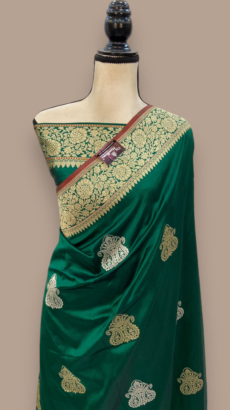 Pure Katan Silk Banarasi Handloom Saree - All over Sona Roopa Kadua motifs - The Handlooms