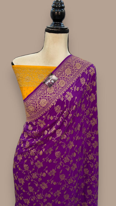 Khaddi Crepe Georgette Banarasi Saree -  Antique zari