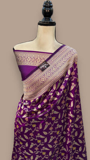 Pure Katan Silk Banarasi Handloom Saree - All over Jaal work with Meenakari - The Handlooms
