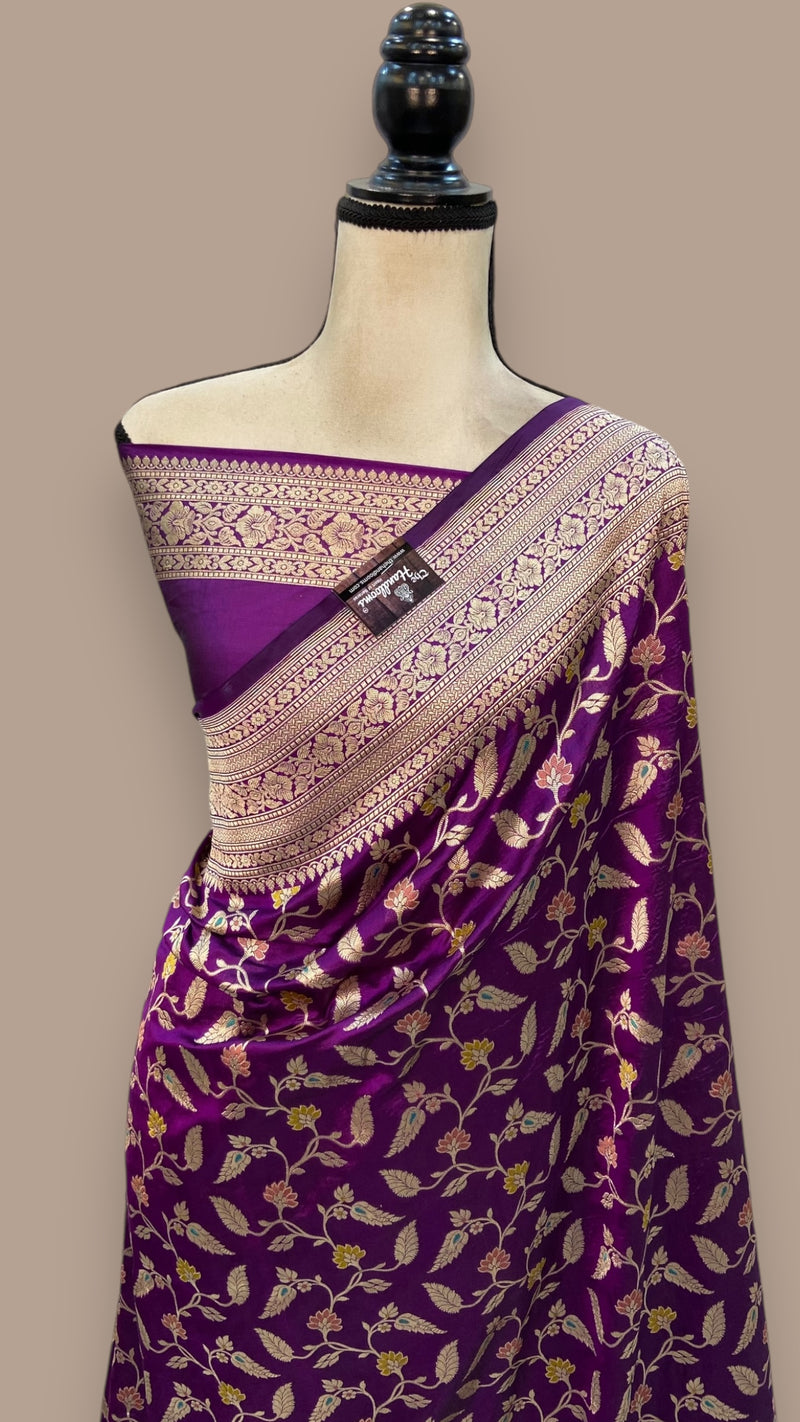 Pure Katan Silk Banarasi Handloom Saree - All over Jaal work with Meenakari - The Handlooms
