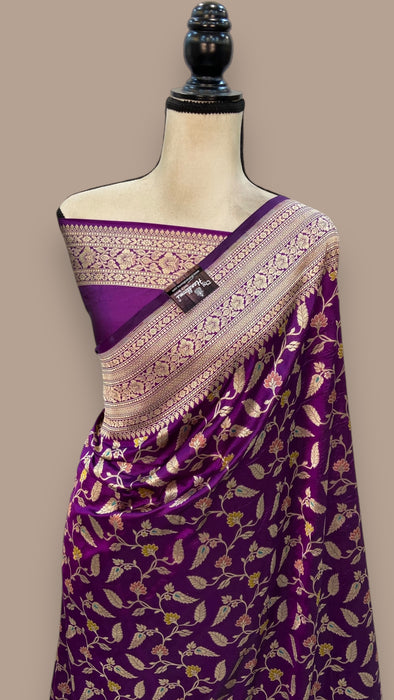 Pure Katan Silk Banarasi Handloom Saree - All over Jaal work with Meenakari