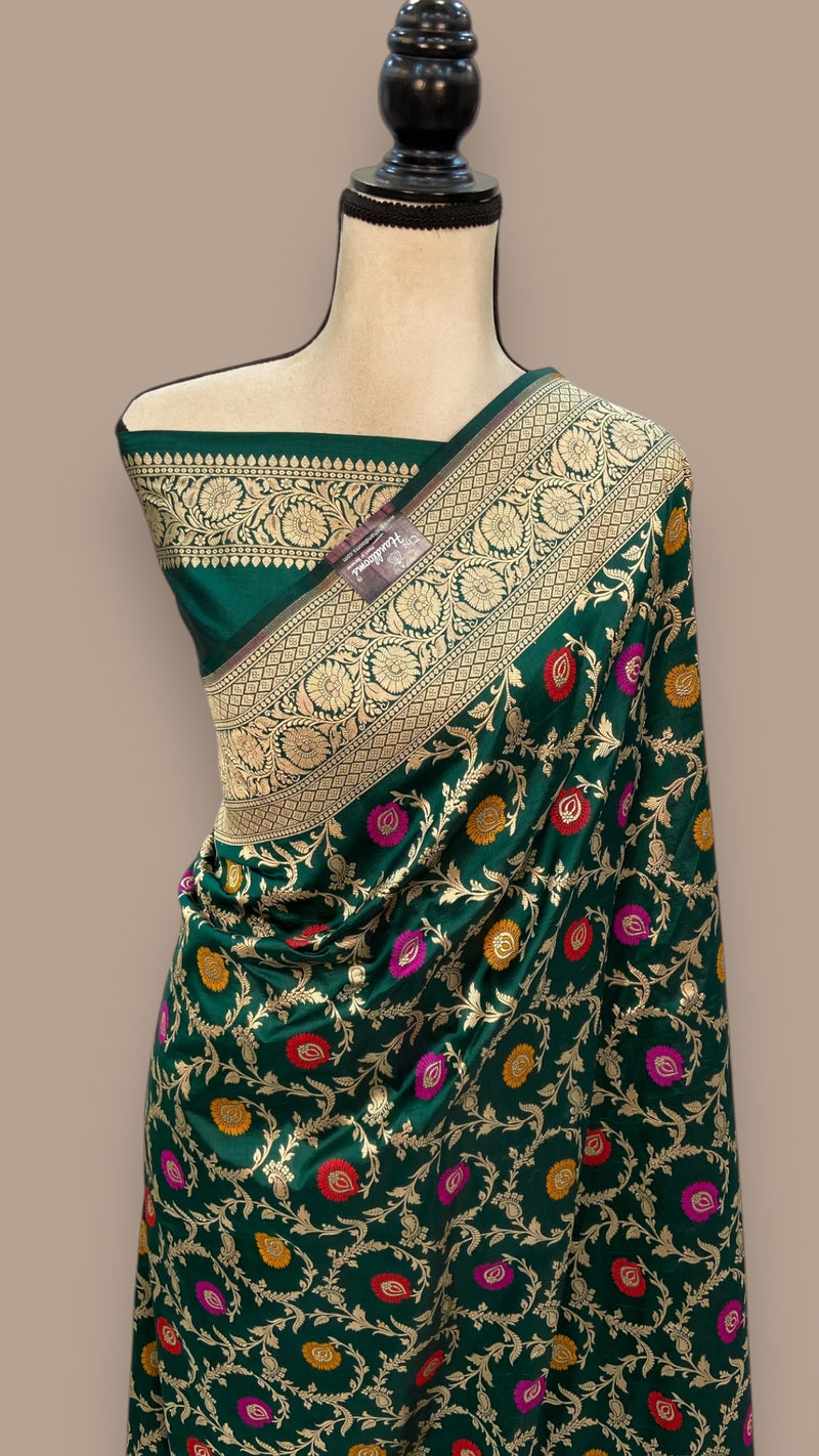 Pure Katan Silk Banarasi Handloom Saree - All over Jaal work - With Meenakari - The Handlooms