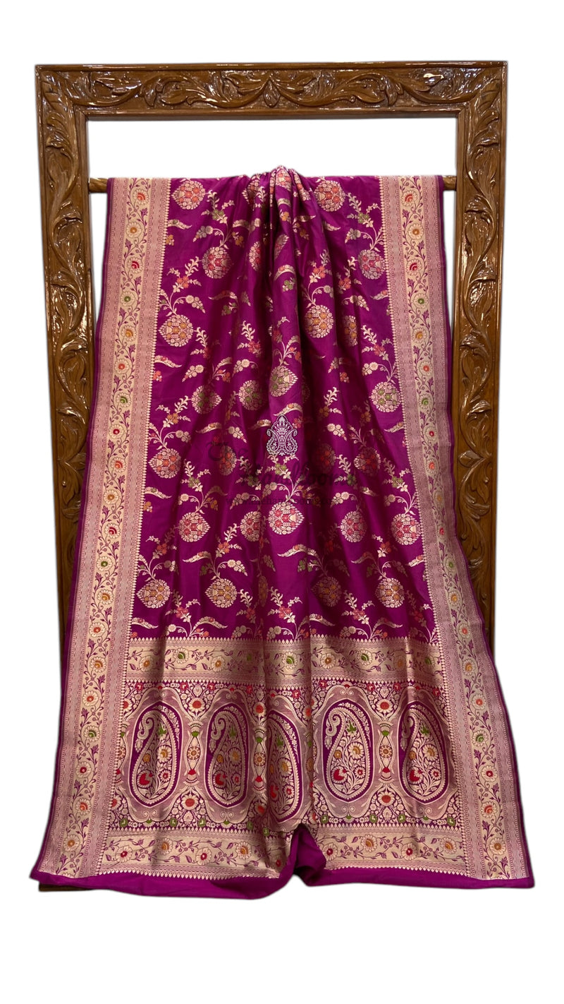 Pure Katan Silk Banarasi Handloom Saree - All over Jaal work - With Meenakari - The Handlooms