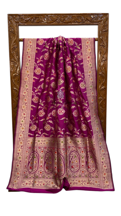 Pure Katan Silk Banarasi Handloom Saree - All over Jaal work - With Meenakari