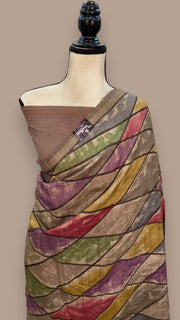 Pure Tussar Silk Handloom Banarasi Saree With Handprints - The Handlooms