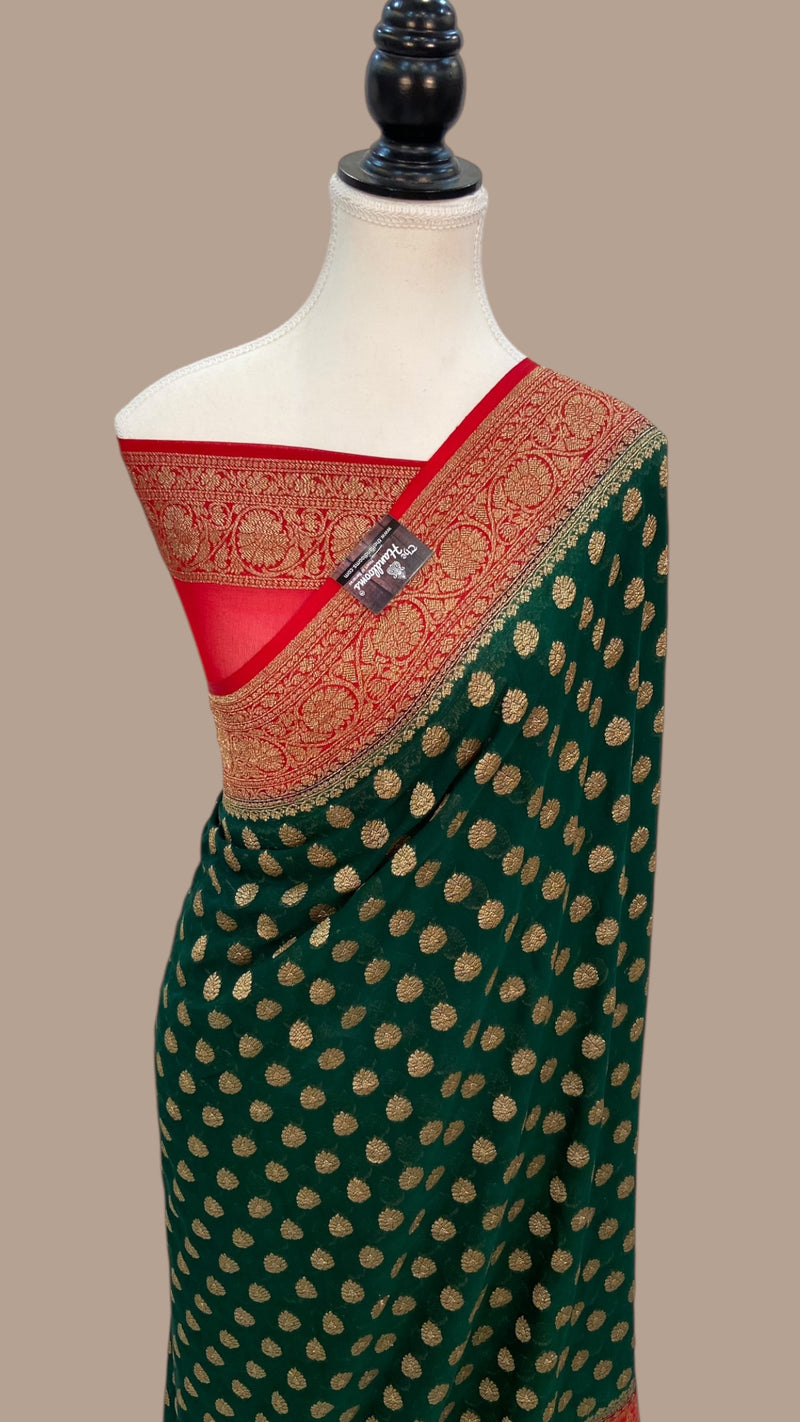 Khaddi Georgette Handloom Banarasi Saree -  Antique zari - The Handlooms