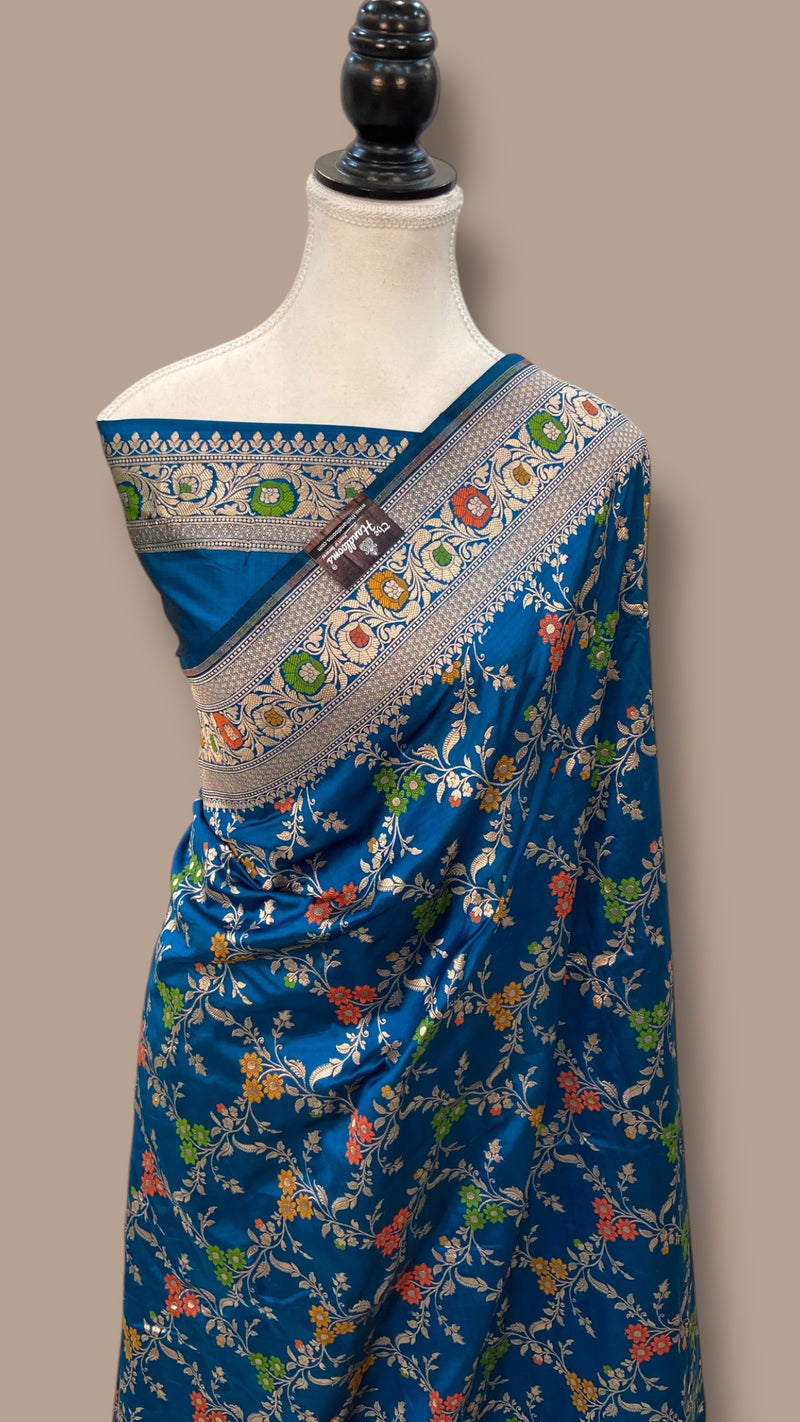 Pure Katan Silk Banarasi Handloom Saree - All over Jaal Work With Meenakari - The Handlooms