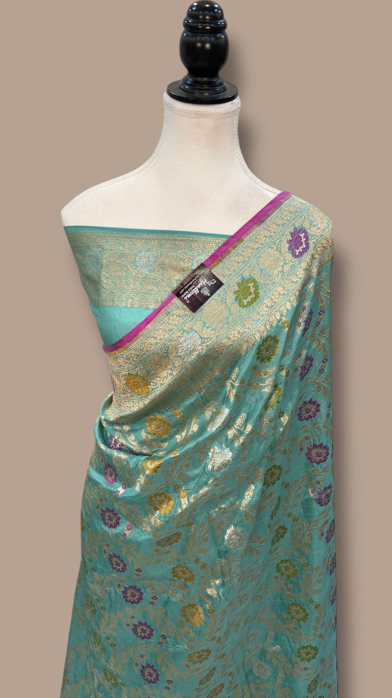 Pure Katan Silk Banarasi Handloom Saree - All over Jaal Work With Meenakari - The Handlooms