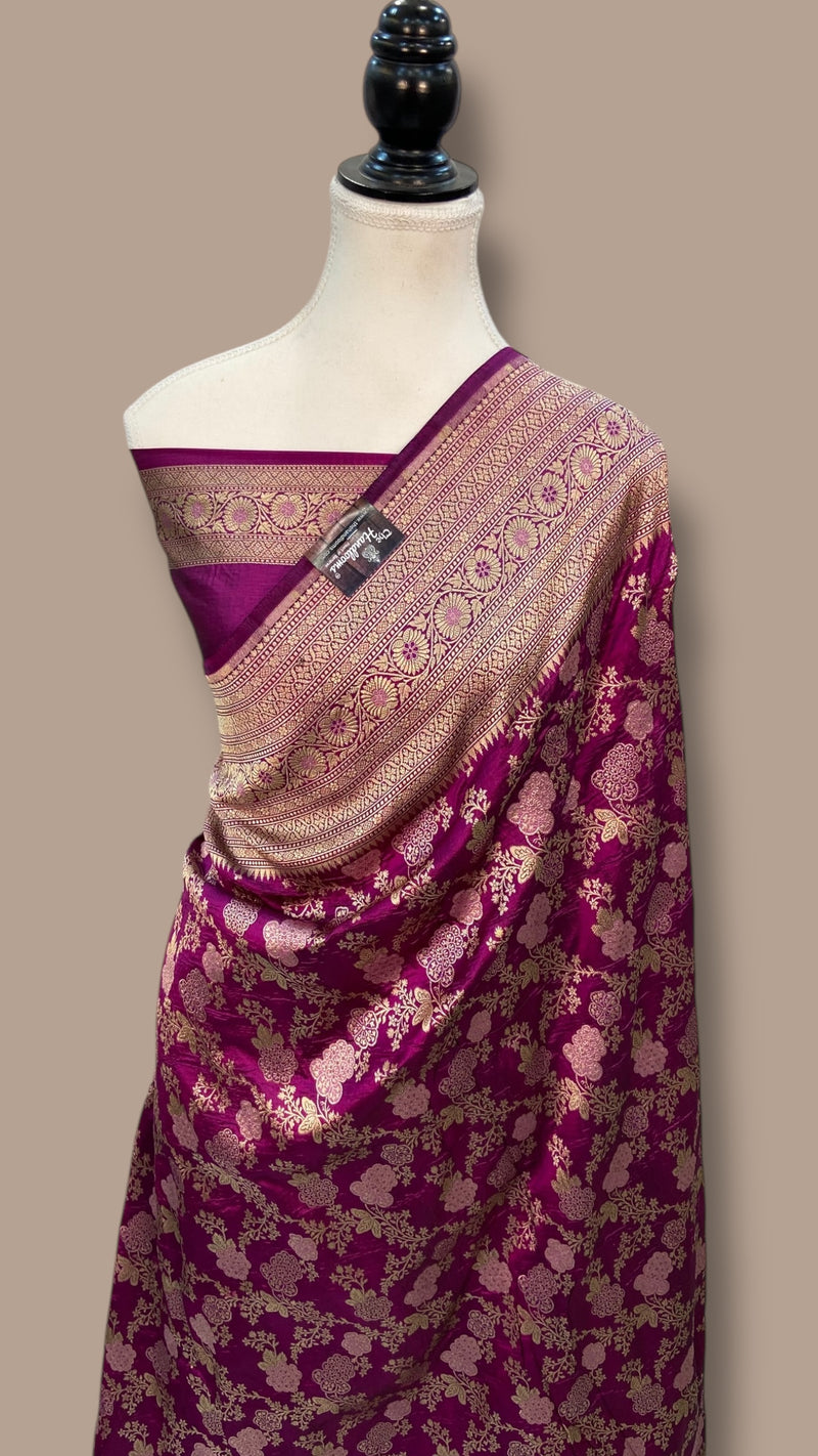 Pure Katan Silk Banarasi Handloom Saree - All over Jaal Work With Meenakari - The Handlooms