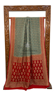 Khaddi Georgette Handloom Banarasi Saree - Antique Zari - The Handlooms