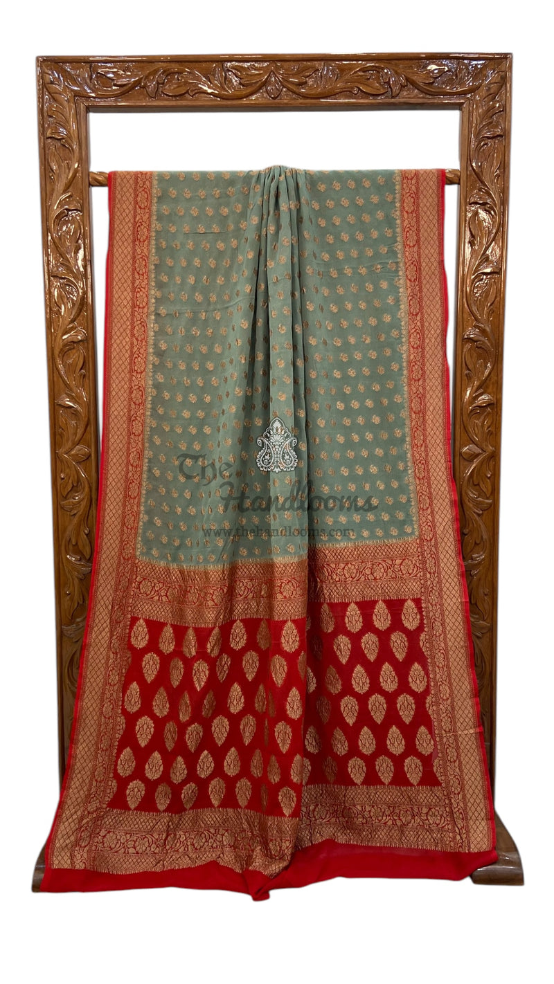 Khaddi Georgette Handloom Banarasi Saree - Antique Zari - The Handlooms