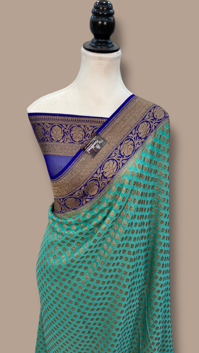 Khaddi Georgette Handloom Banarasi Saree - Antique Zari - The Handlooms