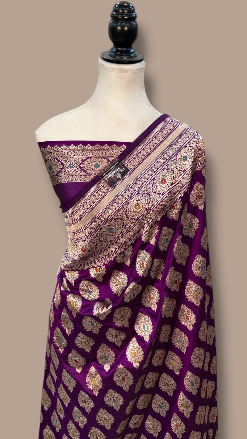 Pure Katan Silk Banarasi Handloom Saree - All over Jaal Work With Meenakari - The Handlooms