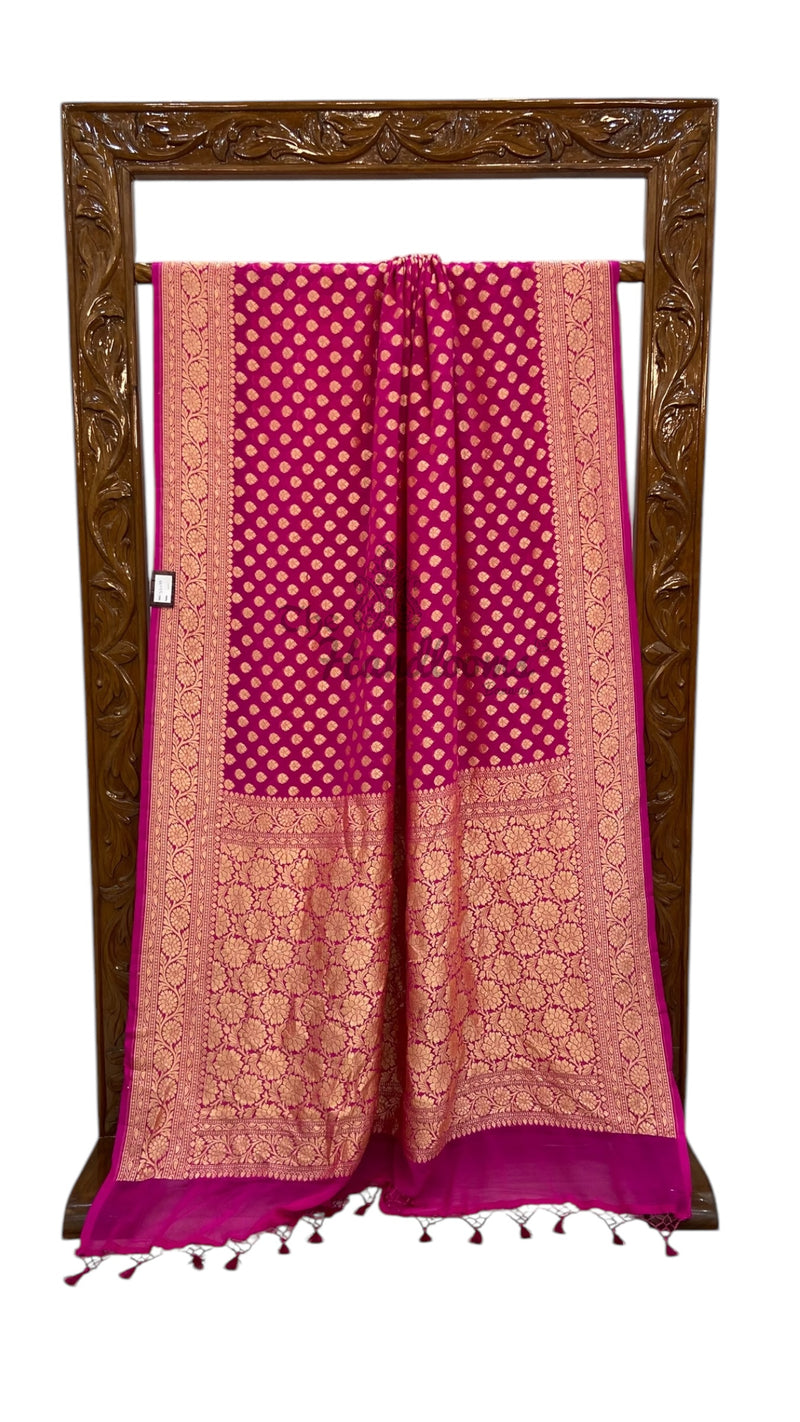 Magenta Pure Khaddi Georgette Banarasi Saree - Gold Zari - The Handlooms