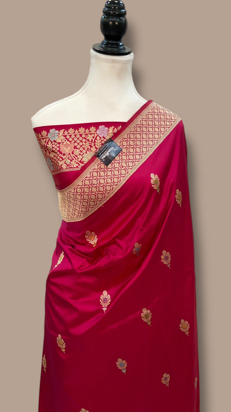 Pure Katan Silk Banarasi Handloom Saree - All over Sona Roopa Kadua motifs with meenakari in Border - The Handlooms