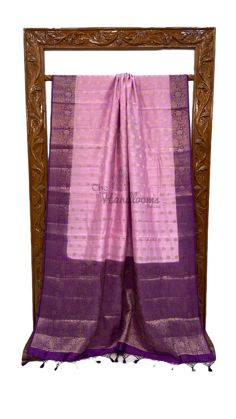 Lilac Pure Chiniya Silk Handloom Banarasi Saree - The Handlooms