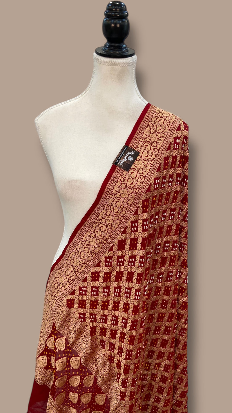 Pure Georgette Banarasi Bandhej Handloom Dupatta - The Handlooms