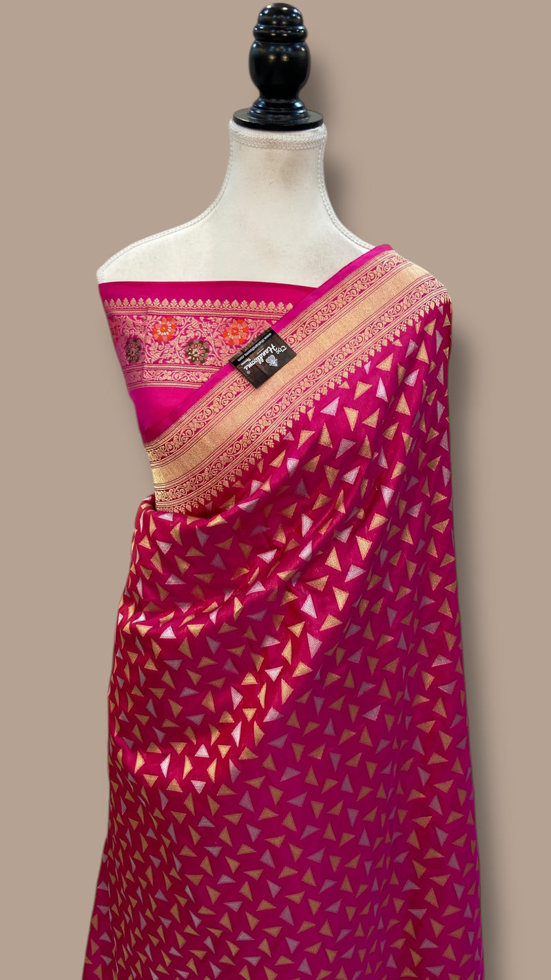Pure Katan Silk Banarasi Handloom Saree - All Over Sona Roopa Jaal Work - The Handlooms