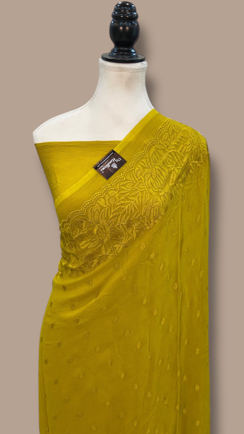 Pure Georgette Chikankari Handloom Banarasi Saree - The Handlooms