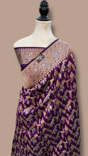 Pure Katan Silk Banarasi Handloom Saree - All over Jaal work With Meenakari - The Handlooms